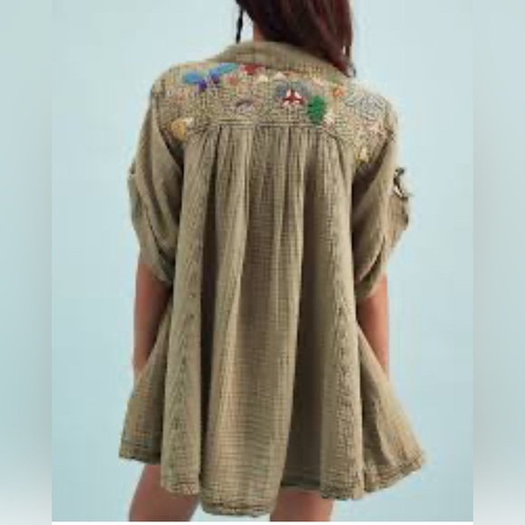 NWT FREE PEOPLE Tracking Trails Shirt Dress M Olive Branch - Picture 4 of 9